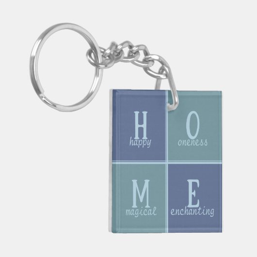 Chique "HOME" in blauw en grijs tinten Sleutelhanger (Voorkant Links)