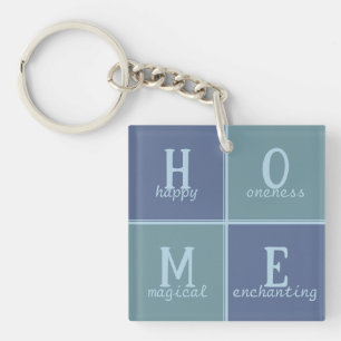 Chique "HOME" in blauw en grijs tinten Sleutelhanger