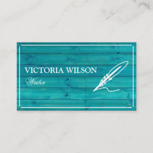 Chique hout blauw turquoise en witte schrijver visitekaartje