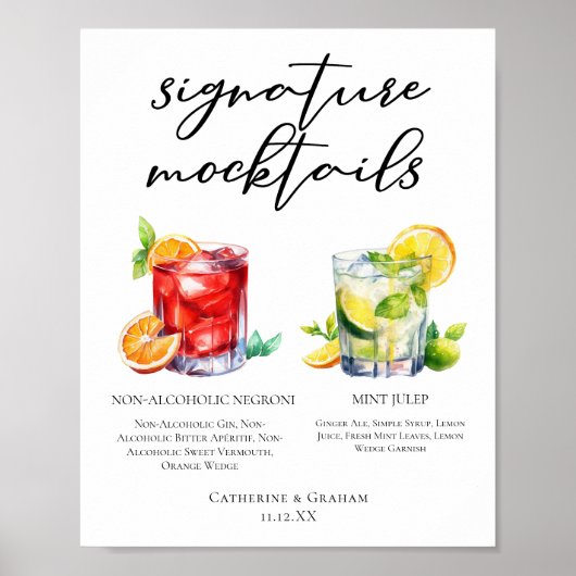 Chique huwelijks mocktails Negroni Mint Julep menu Poster (Voorkant)