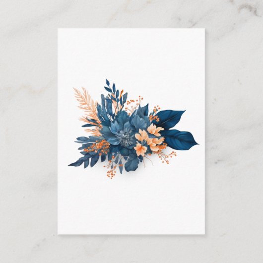 Chique Indigo Rust Bloemen Bruiloft Details Informatiekaartje (Achterkant)