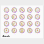 Chique iriserende Initiaal met gouden scrollwork Ronde Sticker (Vel)