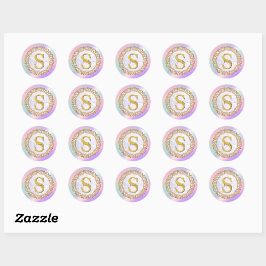 Chique iriserende Initiaal met gouden scrollwork Ronde Sticker (Vel)