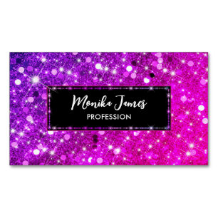 Chique iriserende roze faux glitter monogram magnetisch visitekaartje