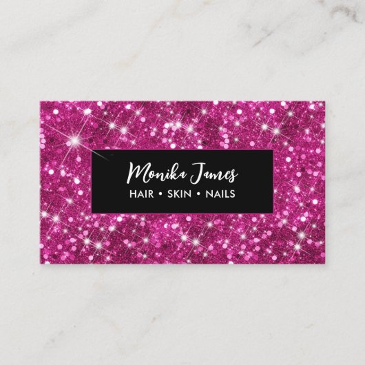 Chique iriserende roze faux glitter monogram visitekaartje (Voorkant)