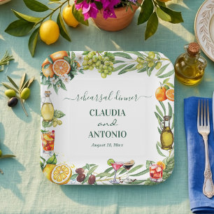 Chique Italiaans Citrus Trouwrepetitie Dinner Papieren Bordje