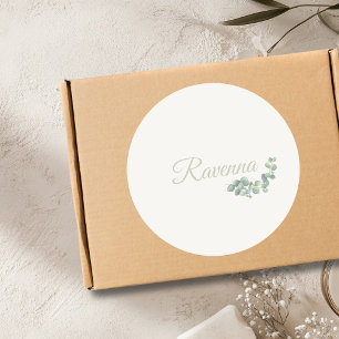 Chique Ivoor Eucalyptus Salie Persoonlijke Naam Ronde Sticker