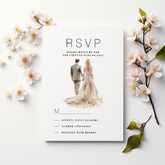Chique ivoor goud grijs bloemenpaar foto RSVP Kaart