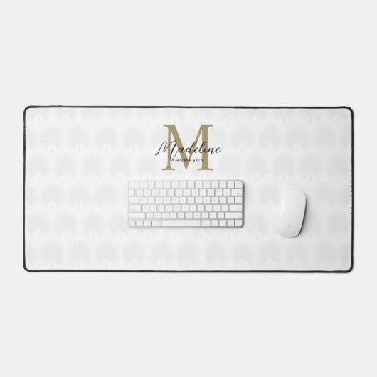 Chique Ivoor Wit Goud Anahaw Blad Script Monogram Bureaumat (Keyboard & Muis)