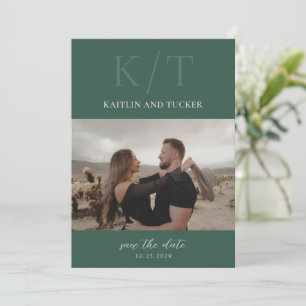 Chique jager groen vet monogram elegante bruiloft save the date