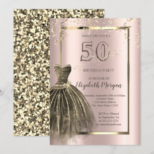 Chique jurk gouden lovertjes roze goud 50ste verja kaart