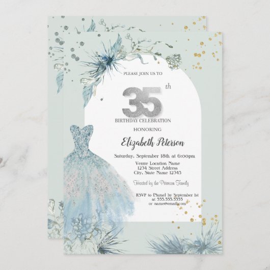 Chique jurk winter 35e verjaardag kaart (Voorkant / Achterkant)