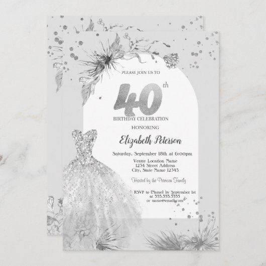 Chique jurk winter grijs 40e verjaardag kaart (Voorkant / Achterkant)