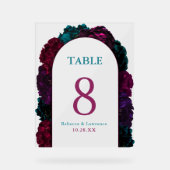 Chique juweeltinten bloemen trouwtafel nummers acryl bord (Voorkant)