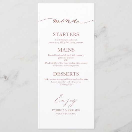 Chique kalligrafie 4x9 bruiloft menu Kaart voor Bo (Voorkant)