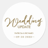 Chique kalligrafie bruiloft update goud ronde sticker (Voorkant)