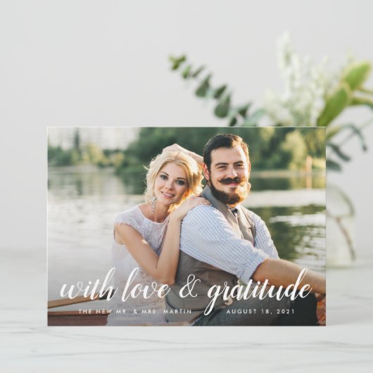 chique kalligrafie | Fotocollage bruiloft Dank u Bedankkaart (Staand voorkant)