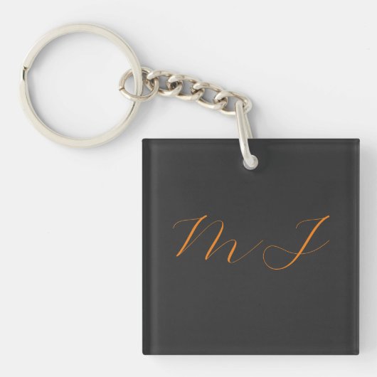 Chique kalligrafie grijs oranje monogram naam init sleutelhanger (voorkant)