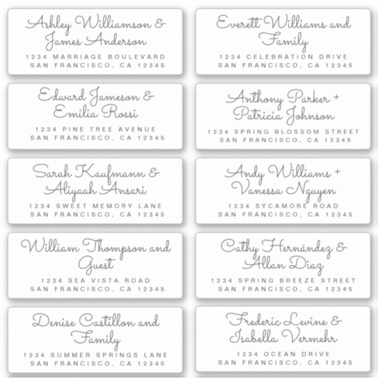 Chique kalligrafie huwelijksgast adreslabels sticker (Voorkant)