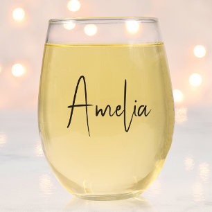 Chique kalligrafie script monogram wijnglas zonder voet