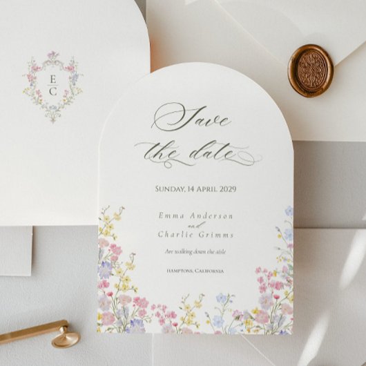Chique kalligrafie wilde bloemen Trouwkaart Save t Kaart
