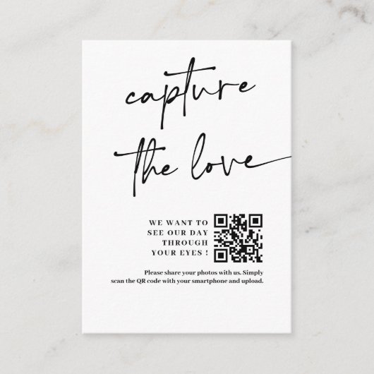 Chique kalligrafiescript Capture the Love QR-code Informatiekaartje (Voorkant)