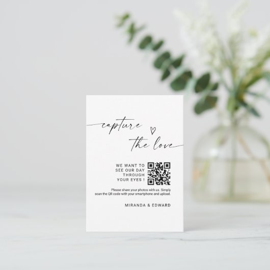 Chique kalligrafiescript Capture the Love QR-code Informatiekaartje (Staand voorkant)
