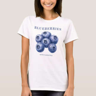 Chique kantoor casual: blauwe bessenprint T-shirt