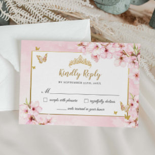 Chique Kersenbloesem Bloemige Quinceañera Sweet 16 RSVP Kaartje