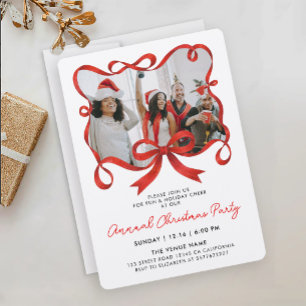Chique Kerst Foto Rode Lint Calligrafie Schrift Kaart