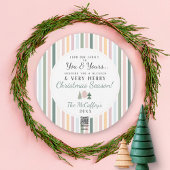 Chique Kerstboom Foto BLAUW roze Rond Feestdagenkaart