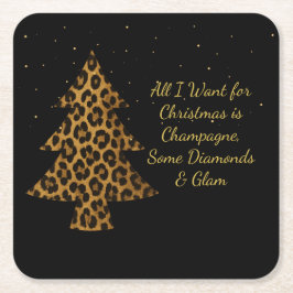 Chique Kerstmis Luipaard Boom Design Vierkante Kartonnen Onderzetter