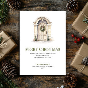 Chique Kerstmisdeur Wenskaart Sage Ivoor Goud Feestdagenkaart