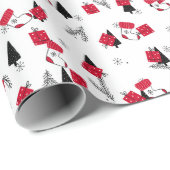 Chique Kerstpatroon van Rood, Zwart, Wit Cadeaupapier (Rol Hoek)