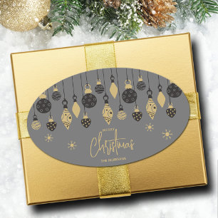 Chique kerstversiering op grijs ovale sticker