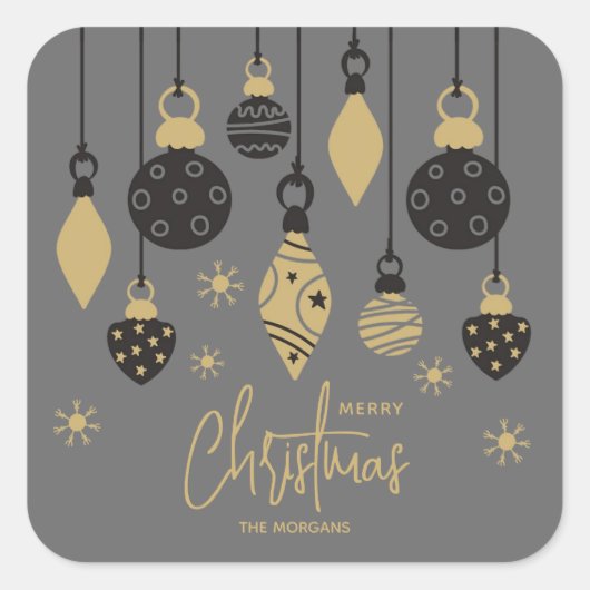 Chique kerstversiering op grijs vierkante sticker (Voorkant)