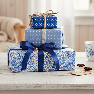 Chique Klasse Blauw Paisley Bloem Kunst Inpakpapie Inpakpapier Vel