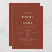 Chique klassieke kaneel en witte bruiloft kaart (Voorkant / Achterkant)