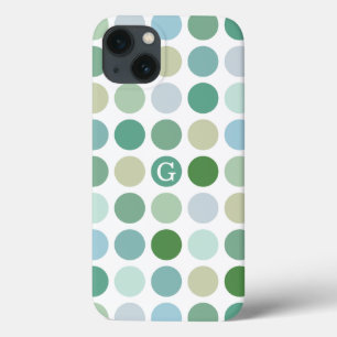 Chique kleurrijk groen stippenpatroon monogram iPhone 13 hoesje