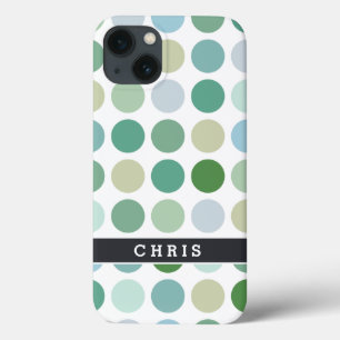 Chique kleurrijk groen stippenpatroon monogram iPhone 13 hoesje