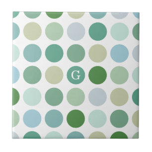 Chique kleurrijk groen stippenpatroon monogram tegeltje