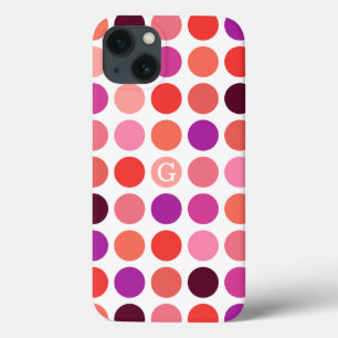 Chique kleurrijk stippenpatroon monogram iPhone 13 hoesje