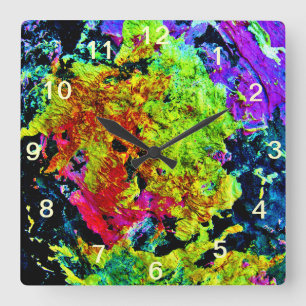 Chique Kleurrijke Abstracte Schildering Vierkante Klok