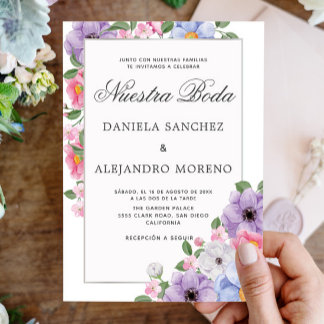 Chique Kleurrijke Bloemen Nuestra Boda Spaanse Bru Kaart
