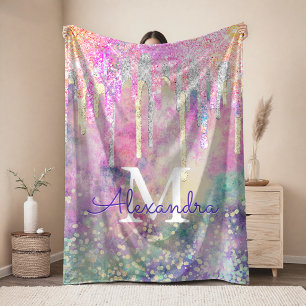 Chique kleurrijke eenhoorn druipend glitter monogr fleece deken