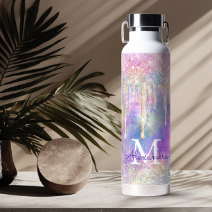 Chique kleurrijke eenhoorn druipend glitter monogr waterfles