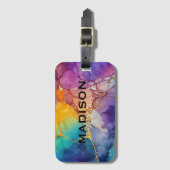 Chique kleurrijke faux goud glitter marmering mono bagagelabel (Voorkant (verticaal))