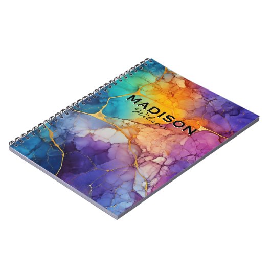 Chique kleurrijke faux goud glitter marmering mono notitieboek (Linkerzijde)