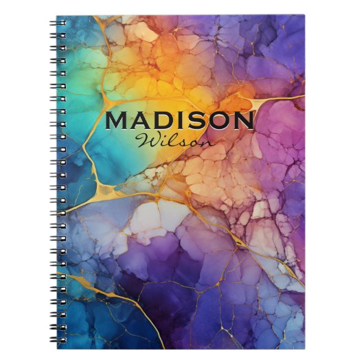 Chique kleurrijke faux goud glitter marmering mono notitieboek (Voorkant)