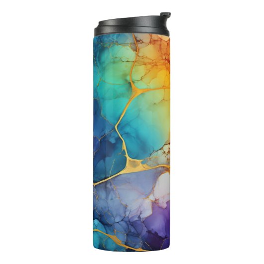 Chique kleurrijke faux goud glitter marmering mono thermosbeker (Gedraaid links)